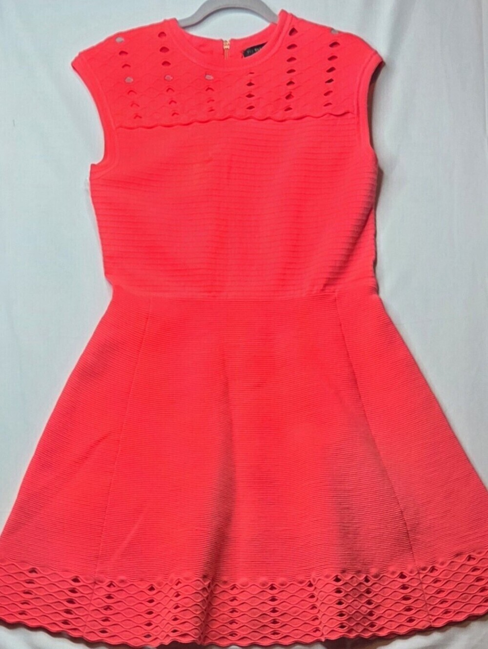 Ted Baker Zaralie Coral Jacquard Panel Skater Dress Size 5 US 12 XL